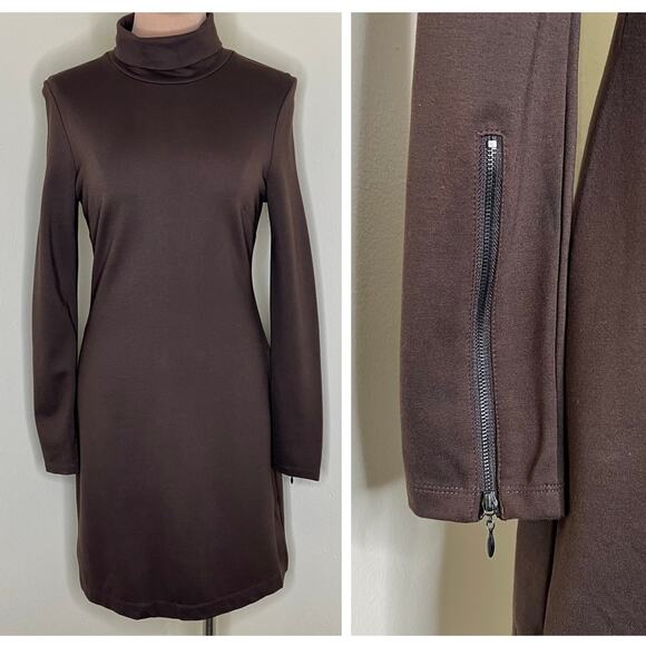 Boston Proper Dress XS Women Brown Turtleneck Minimalist Long Sleeve Ponte New - Picture 1 of 9